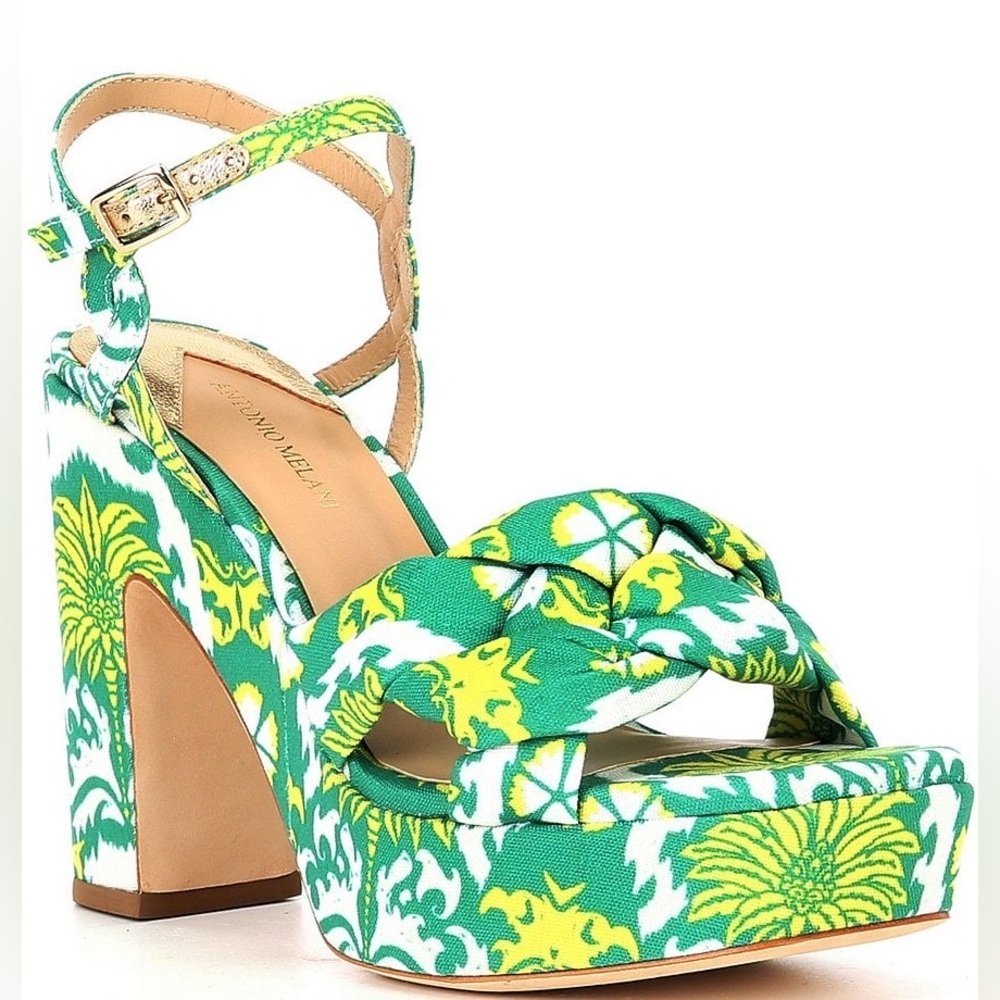Antonio Melani Bold floral platform sandals green and yellow pattern